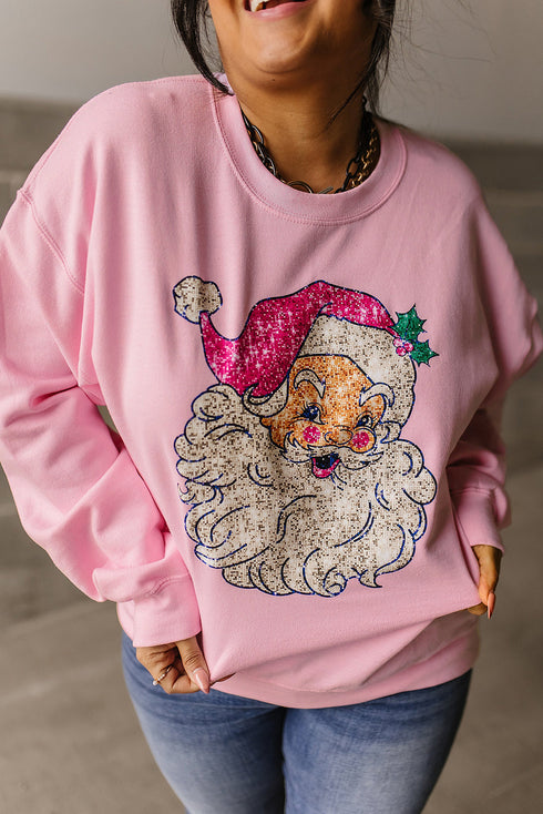 Vintage Inspired Glitter Graphic Crew Neck Sweatshirt