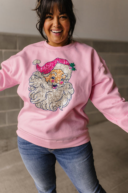 Vintage Inspired Glitter Graphic Crew Neck Sweatshirt