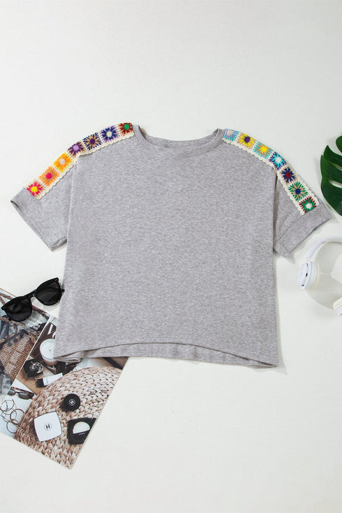 Vintage Inspired Granny Square Crochet Accent Tee
