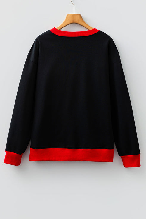 Vintage Inspired Graphic Contrast Trim Pullover Sweatshirt