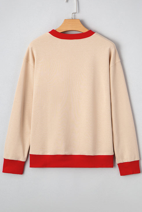 Vintage Inspired Graphic Contrast Trim Pullover Sweatshirt