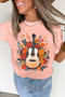Vintage Inspired Guitar And Floral Graphic Print Loose Tee
