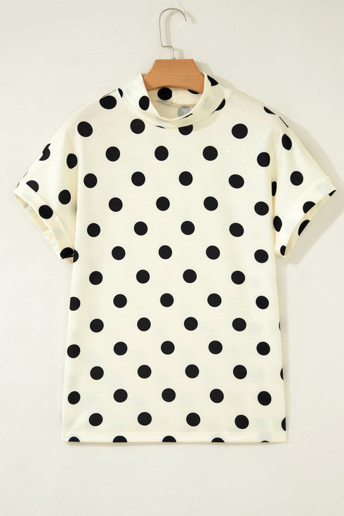 Vintage Inspired Polka Dot Mock Neck Dolman Top