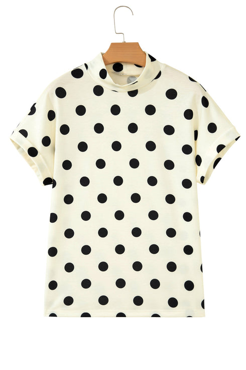 Vintage Inspired Polka Dot Mock Neck Dolman Top