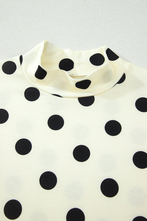 Vintage Inspired Polka Dot Mock Neck Dolman Top
