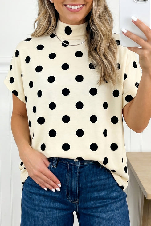 Vintage Inspired Polka Dot Mock Neck Dolman Top