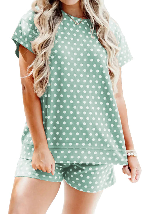 Vintage Inspired Polka Dot Print Two Piece Short Set