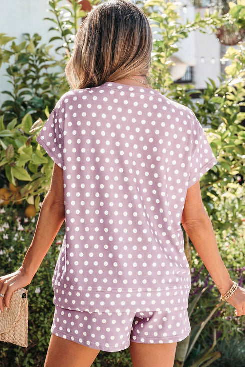 Vintage Inspired Polka Dot Print Two Piece Short Set