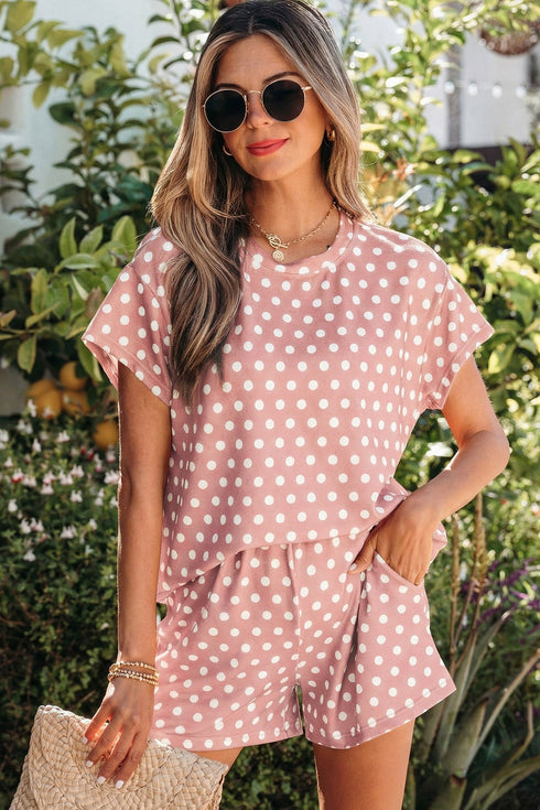 Vintage Inspired Polka Dot Print Two Piece Short Set