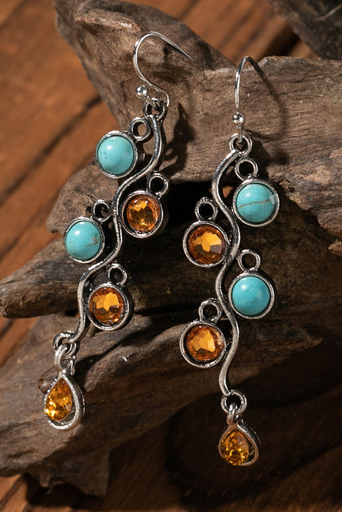 Vintage Inspired Western Alloy Stone Inlay Dangle Earrings