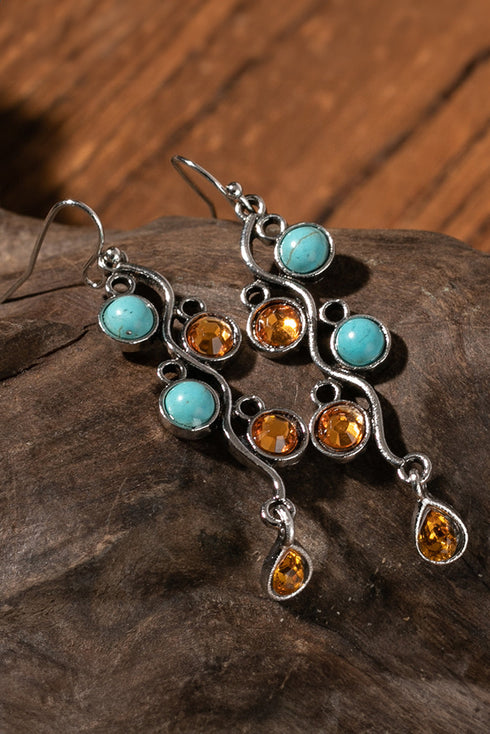 Vintage Inspired Western Alloy Stone Inlay Dangle Earrings