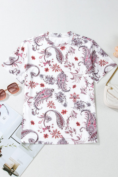 Vintage Paisley Print Sheer Mock Neck Western Top