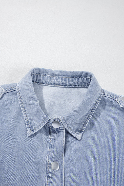 Vintage Pinup Folded Cap Sleeve Denim Shirt