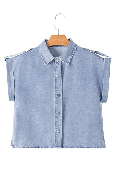 Vintage Pinup Folded Cap Sleeve Denim Shirt