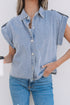Vintage Pinup Folded Cap Sleeve Denim Shirt