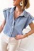 Vintage Pinup Folded Cap Sleeve Denim Shirt