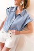 Vintage Pinup Folded Cap Sleeve Denim Shirt