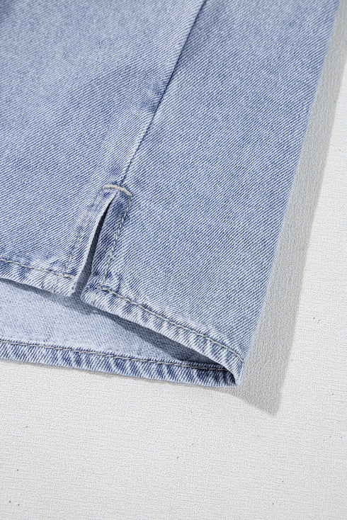 Vintage Pinup Folded Cap Sleeve Denim Shirt