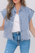 Vintage Pinup Folded Cap Sleeve Denim Shirt