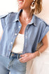 Vintage Pinup Folded Cap Sleeve Denim Shirt