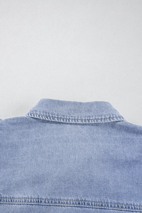 Vintage Pinup Folded Cap Sleeve Denim Shirt
