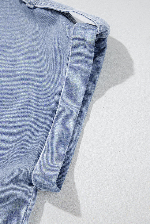 Vintage Pinup Folded Cap Sleeve Denim Shirt