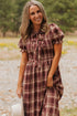 Vintage Plaid Knot Front Smocked High Waist Midi Dress