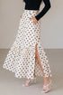 Vintage Polka Dot Print Ruffled Slit Maxi Skirt