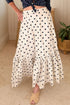 Vintage Polka Dot Print Ruffled Slit Maxi Skirt
