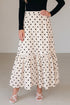 Vintage Polka Dot Print Ruffled Slit Maxi Skirt