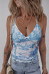 Vintage Print Mesh Fitted Lettuce Edge Halter Top