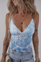 Vintage Print Mesh Fitted Lettuce Edge Halter Top