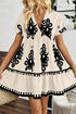 Vintage Print V Neck High Waist Short Sleeve Dress