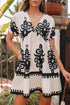 Vintage Print V Neck High Waist Short Sleeve Dress