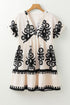 Vintage Print V Neck High Waist Short Sleeve Dress