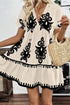 Vintage Print V Neck High Waist Short Sleeve Dress
