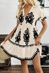 Vintage Print V Neck High Waist Short Sleeve Dress