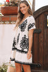 Vintage Print V Neck High Waist Short Sleeve Dress