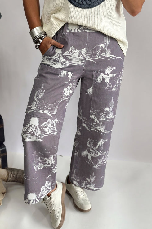 Vintage Printed Wild West Riding Denim Jeans