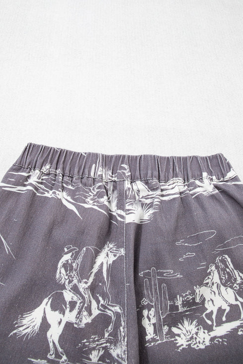 Vintage Printed Wild West Riding Denim Jeans