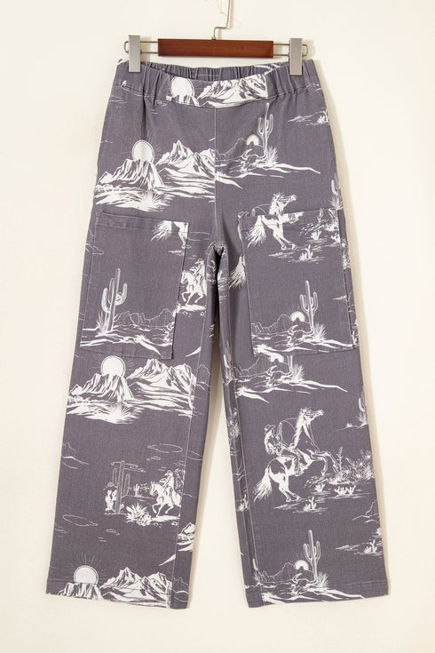 Vintage Printed Wild West Riding Denim Jeans