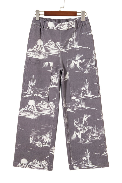 Vintage Printed Wild West Riding Denim Jeans
