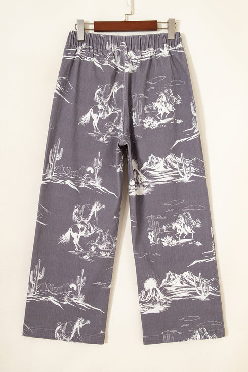 Vintage Printed Wild West Riding Denim Jeans