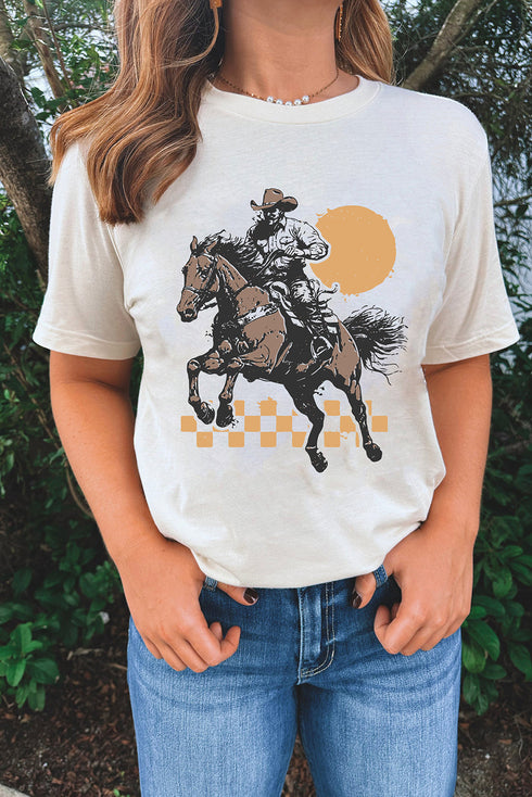 Vintage Rodeo Cowboy Sunset Graphic Print Western Tee Shirt