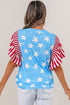 Vintage Star Print Striped Ruffle Sleeve Patchwork Top