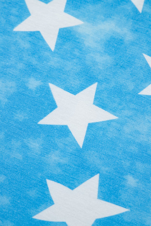 Vintage Star Print Striped Ruffle Sleeve Patchwork Top