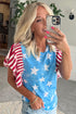 Vintage Star Print Striped Ruffle Sleeve Patchwork Top