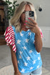 Vintage Star Print Striped Ruffle Sleeve Patchwork Top