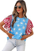 Vintage Star Print Striped Ruffle Sleeve Patchwork Top