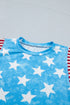Vintage Star Print Striped Ruffle Sleeve Patchwork Top